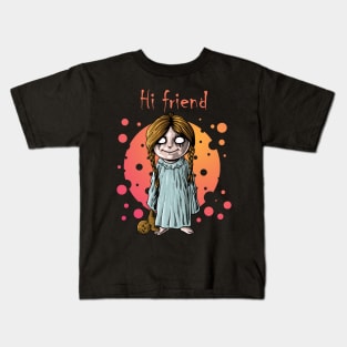 Hi Friend - Creepy kid with voodoo doll Kids T-Shirt